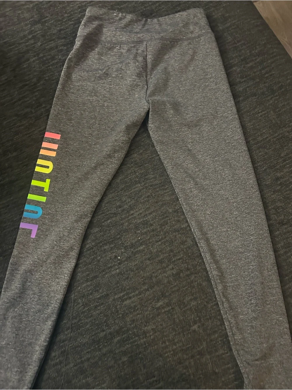 Justice Gray Leggings with Rainbow 'JUST CHILL' Side Print